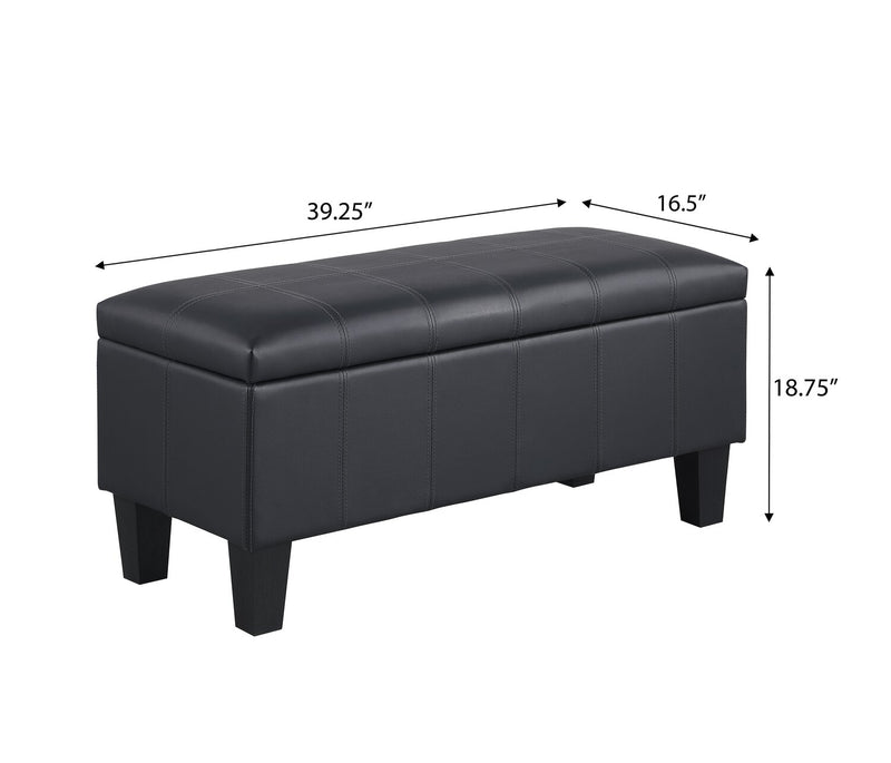 James 39.25\" Faux Leather Storage Ottoman - Black