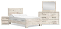 Derekson 6pc Bedroom Set with Panel Bed, Dresser, Mirror & Nightstand, Rustic White - Full Size 