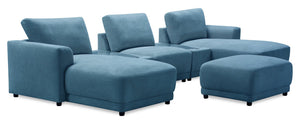 Voyage Modular 6-Piece Left-Facing Fabric Sectional with Console and Ottoman – Blue