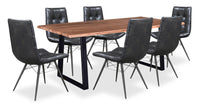 Oskar 7pc Dining Set with Table & 6 Avis Chairs, Acacia Wood & Metal, 79