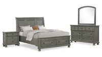 Chelsea 6pc Bedroom Set with Storage Bed, Dresser & Mirror, Grey - Queen Size 