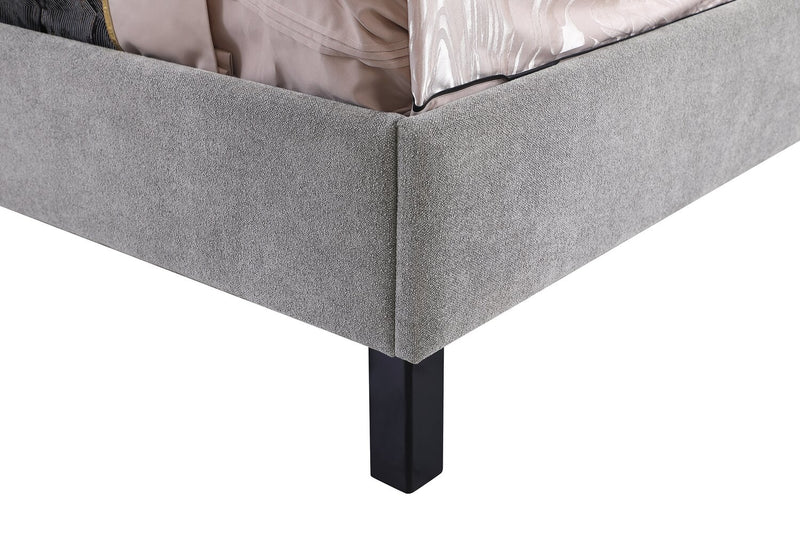 Amos Upholstered Platform Bed in Grey Fabric with Channelled Headboard - Full Size