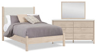 Jolie 5pc Bedroom Set with Bed, Dresser & Mirror, Boucle Fabric, Natural - Full Size 