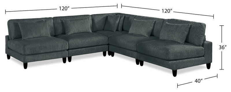 Lounge 5-Piece Chenille Armless Modular Sectional – Grey