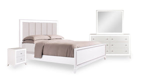 Halo 6pc Bedroom Set with Bed, Dresser, Mirror & Nightstand, LED, Glam, White - Queen Size