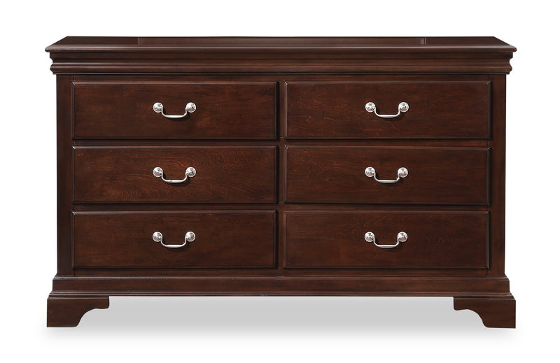 Marco 6pc Bedroom Set with Bed, Dresser, Mirror & Nightstand, Cherry Brown - King Size