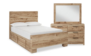 Derekson 5pc Bedroom Set with Side Storage Bed, Dresser & Mirror, Natural - Full Size