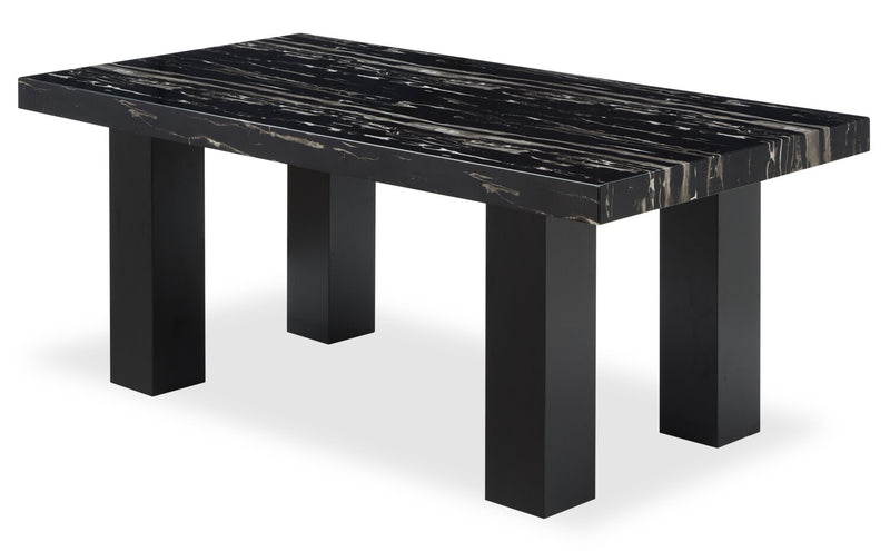 Burk 5pc Dining Set with Table & 4 Chairs, Resin Marble-Look Top, 72\"W - Black/White