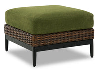 Tofino Outdoor Patio Ottoman - Resin Wicker & Aluminum - UV & Weather Resistant - Green/Brown/Black 