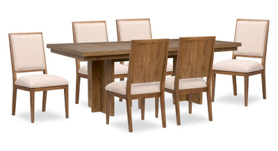 Scott Living Henri 7pc Dining Set with Table & Chairs, 66-84"W Extension, Wood - Brown & Cream | Ensemble de salle à manger Henri de Scott Living 7 pièces en bois avec table, rallonge de 66 po à 84 po (L) et chaises - brun et crème