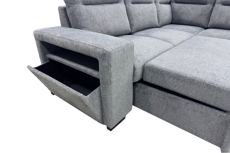 Coast 3-Piece Right-Facing Fabric Sleeper Sectional with Storage and Ottoman - Smoke