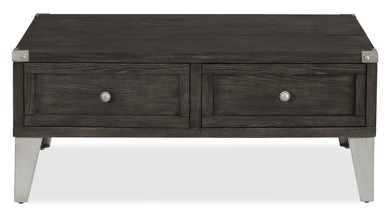 London 42\" Industrial Coffee Table – Grey Wood Finish and Silvery Metal Legs