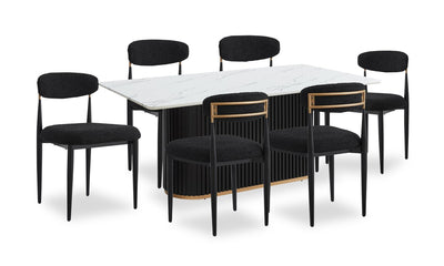 Kort & Co. Capri 7pc Dining Set with Table & 6 Chairs, Gold Accent, Pedestal Base, 72"W - Black | Ensemble de salle à manger Capri de Kort & Co. 7 pièces avec table de 72 po (L), touches dorées, base piédestal et 6 chaises - noir