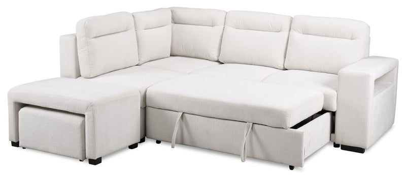 Primo Coast 3-Piece Left-Facing Ivory White Fabric Sleeper Sectional with Storage Chaise and Storage Armrest