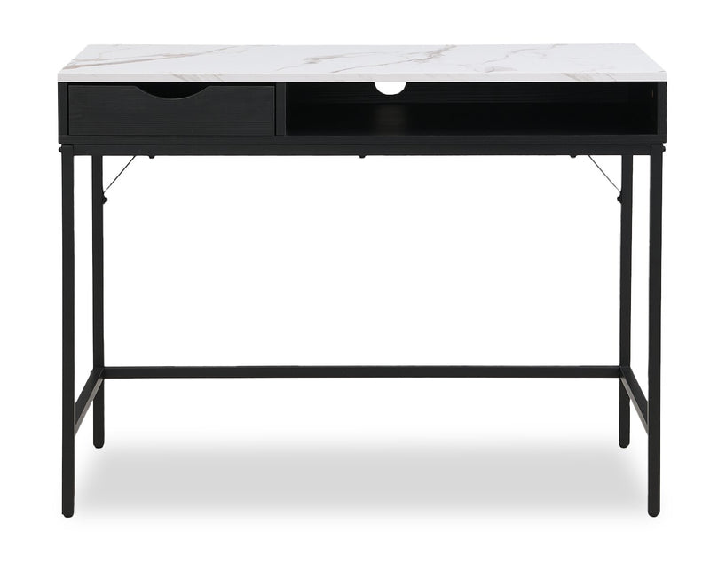 Jensen 40\" Desk with Marble-Look Top and Storage – Black