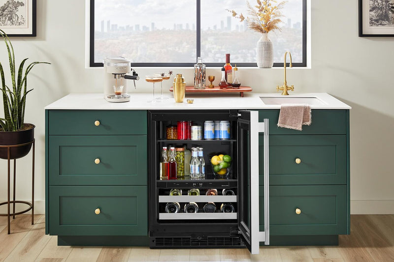 KitchenAid 24\" Beverage Centre with Wood-Front Racks – Black and Stainless Steel - KUBR524SSB 