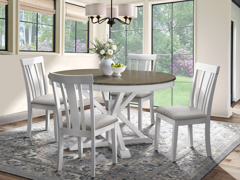 Brook 5pc Dining Set with Table & 4 Chairs, 42-54\"W Extension, Round - White/Brown