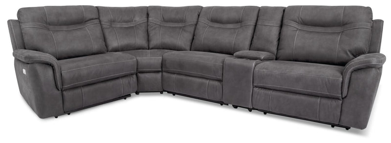 Floy 5-Piece Faux Suede Power Reclining Sectional with Power Headrests, Storage Console and USB Port - Grey