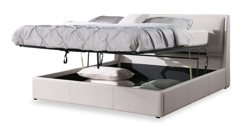 Nico Leather-Look Storage Queen Bed – Taupe