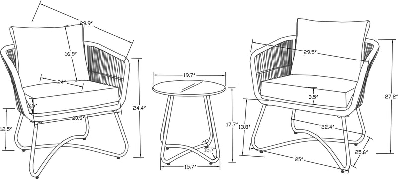 Sicily 3-Piece Outdoor Patio Conversation Set with 2 Chairs & Round Metal End Table - Resin Wicker, UV & Weather Resistant - Natural/Black