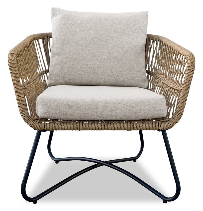 Sicily 3-Piece Outdoor Patio Conversation Set with 2 Chairs & Round Metal End Table - Resin Wicker, UV & Weather Resistant - Natural/Black