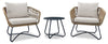 Sicily 3-Piece Outdoor Patio Conversation Set with 2 Chairs & Round Metal End Table - Resin Wicker, UV & Weather Resistant - Natural/Black