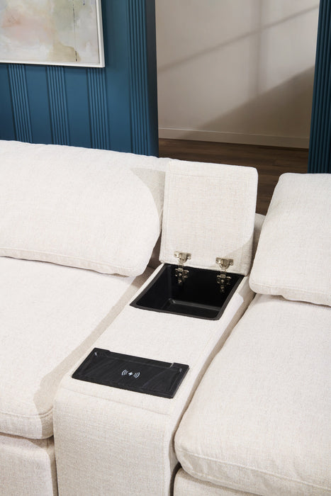 Sky Modular 5-Piece Fabric Power Reclining Sectional with Removable Feather Down Cushions - Nathan Wheat