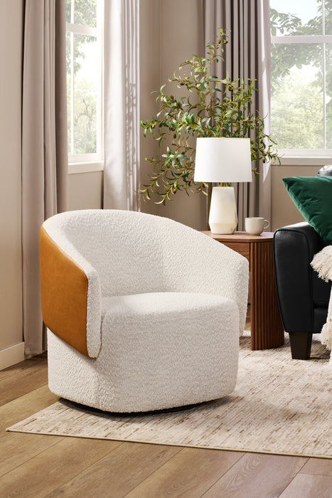 Soho Swivel Accent Chair - Azalea Snow and Dakota Tan