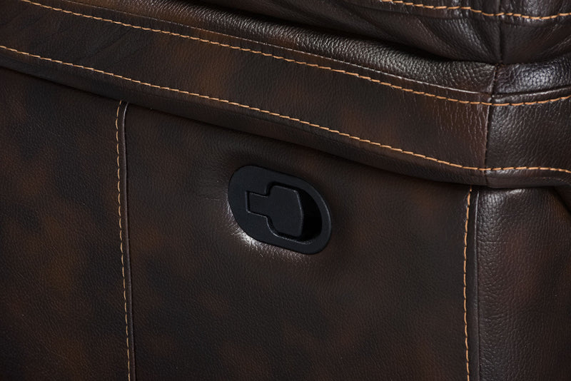 Leo 5-Piece Leather-Look Fabric Home Theatre Reclining Sectional with Storage Consoles and Cupholders - Walnut Brown