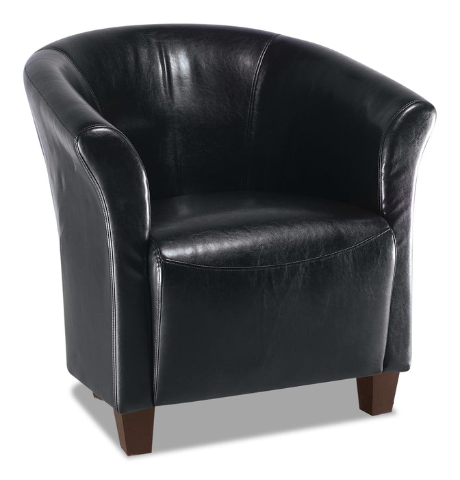 Ethan 31\" Faux Leather Tub-Style Accent Chair with Wood Legs - Black