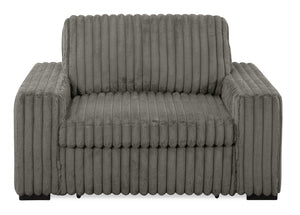 Stratus 59” Fog Grey Chenille Fabric Chair with Power Sliding Chaise and Two Accent Pillows