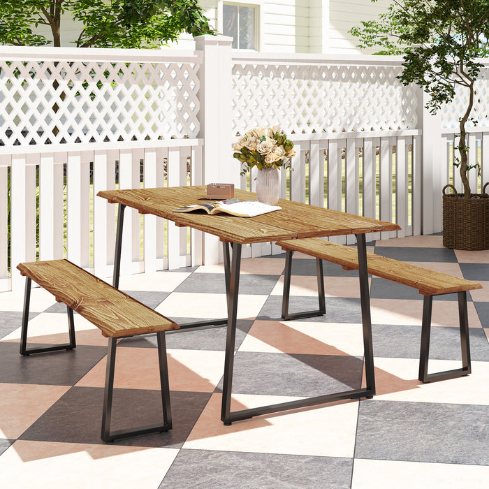 Outsunny Picnic Table And Bench Set For 6 Persons With 2\" Umbrella Hole