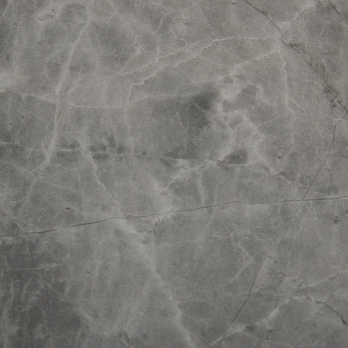 Tavo Dining Table with 63-79\"W Extension, Sintered Stone & Metal, Geometric Pedestal Base - Grey/Black