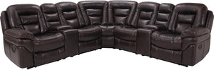 Leo 7-Piece Leather-Look Fabric Reclining Sectional with Storage Consoles and Cupholders - Walnut Brown