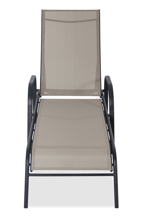 Tuscany Outdoor Patio Lounger with Adjustable Backrest - Metal, UV & Weather Resistant - Beige/Black