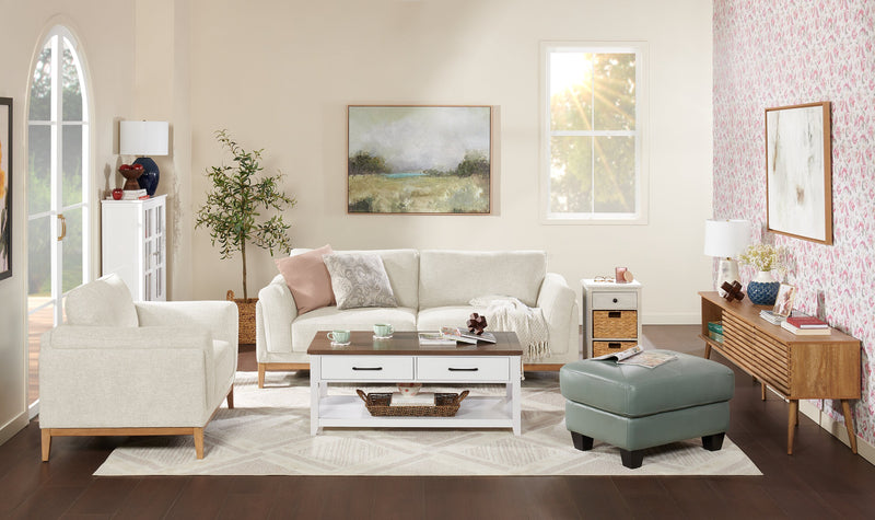 Valley 83.5\" Fabric Sofa with Rubberwood Base and Legs - Sand