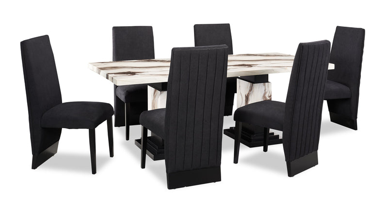 Vega Dining Chair with Polyester Fabric, Wood, Channeled Tufting - Black