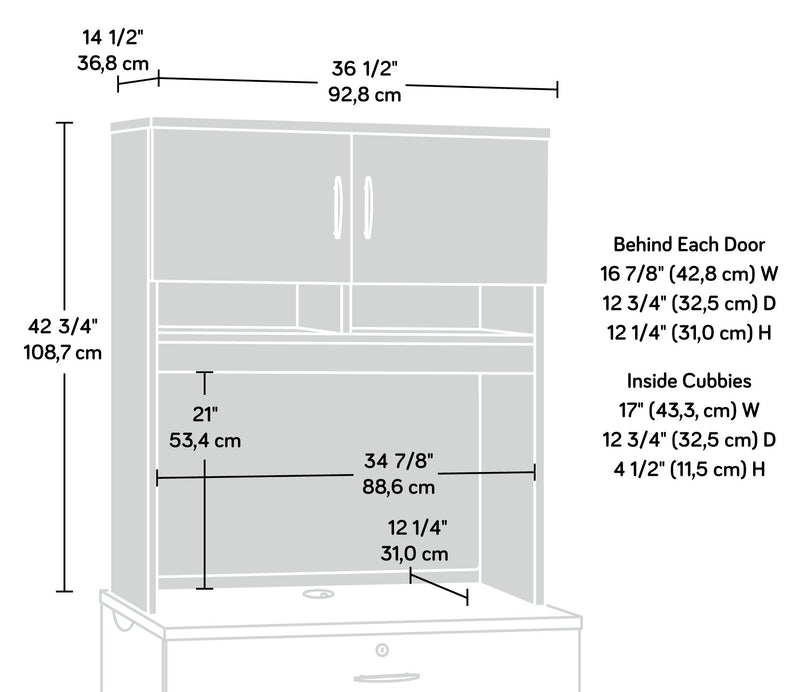 Via 36.54\" Commercial Grade Filing Hutch with Cabinet & Cubbyhoes - Cherry & Grey