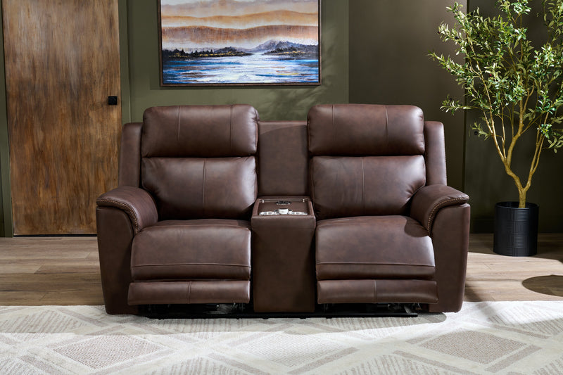 Vibe 76\" Genuine Leather Massage Power Reclining Loveseat with Immersive Audio and Power Headrests - Brown
