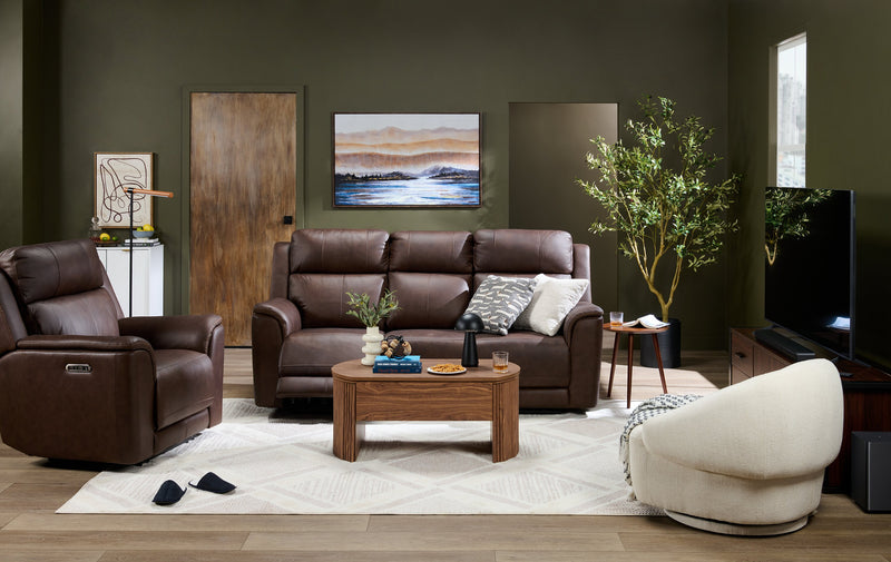 Vibe 40\" Genuine Leather Massage Power Reclining Chair with Immersive Audio and Power Headrests - Brown