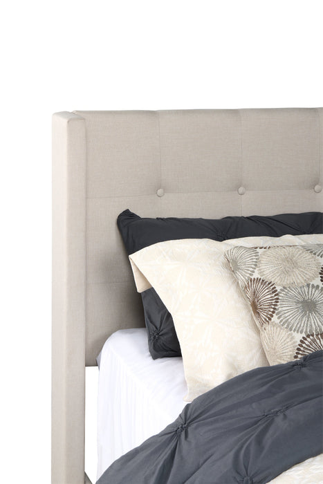 Zara Upholstered Bed in Beige Linen-Look Fabric - Button Tufted - Queen Size