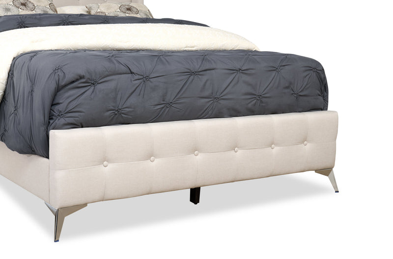Zara Upholstered Bed in Beige Linen-Look Fabric - Button Tufted - Queen Size