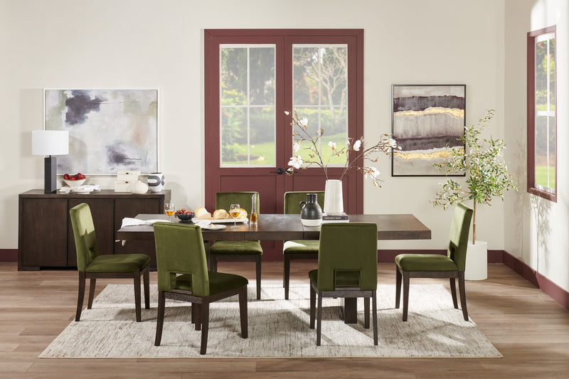Zelda Dining Chair with Chenille Fabric - Green & Espresso Brown
