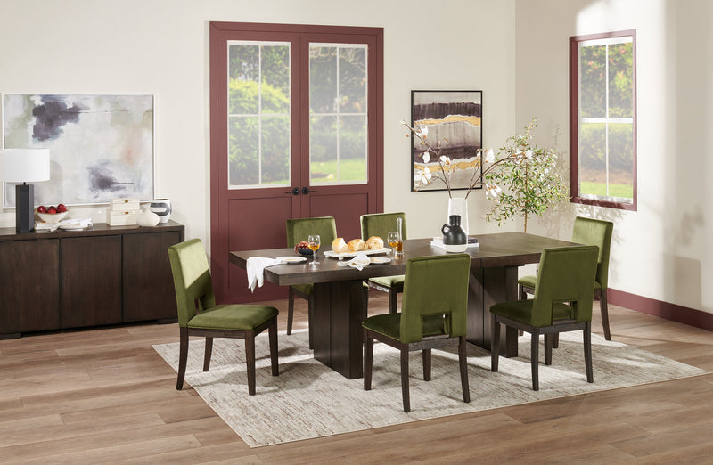 Zelda Dining Table with Pedestal Base, 78-96\"W - Espresso Brown