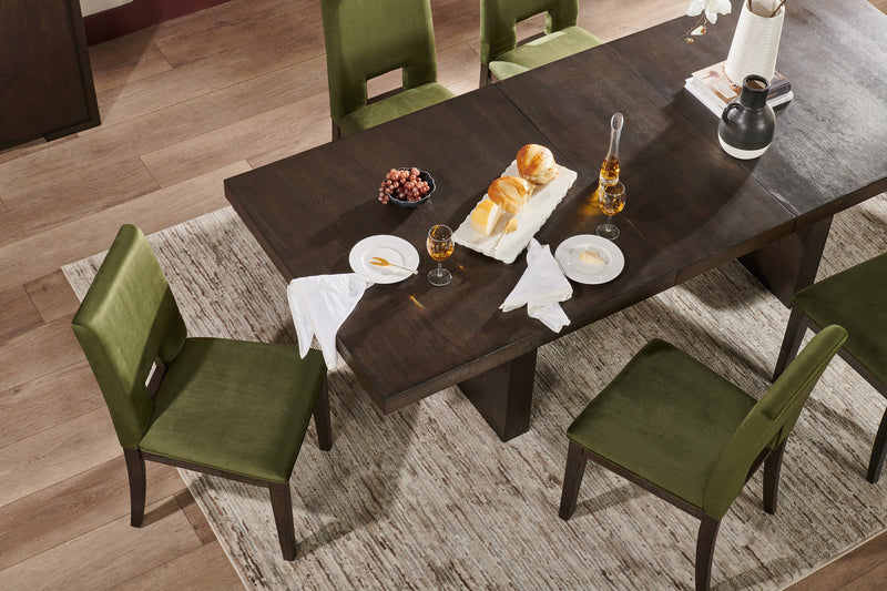 Zelda Dining Table with Pedestal Base, 78-96\"W - Espresso Brown