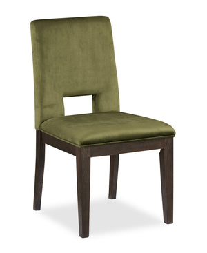 Zelda Dining Chair with Chenille Fabric - Green & Espresso Brown