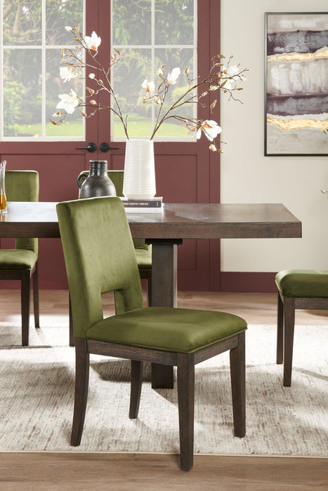 Zelda Dining Chair with Chenille Fabric - Green & Espresso Brown
