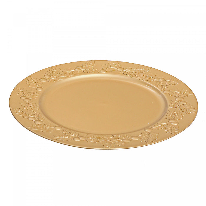 Charger Plate Holly berries Gold 13\" - Set of 6 Dinnerware