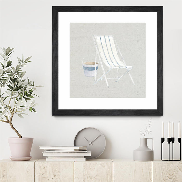\"Serene Seaside Iii Tan\" Matted and Framed Black 30x30 Wall Art