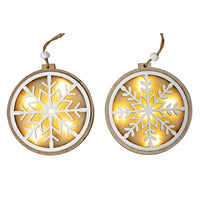 LED Wooden Round Snowflake Ornament - Set of 12 Christmas Ornaments